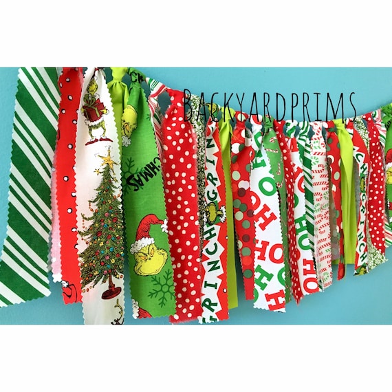Grinch Fabric Garland, fabric garland, Party banner, tassel banner, Grinchmas party decor, Ugly Sweater Decor, Grinch Christmas decor Il_570xn