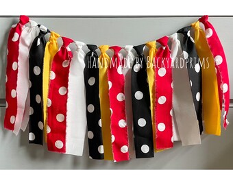 Vente - Prêt à expédier - Guirlande en tissu inspirée de Mickey - Décoration pour baby shower - Décoration pour chambre d'enfant - Bannière pour 1er anniversaire - Cadeau pour elle