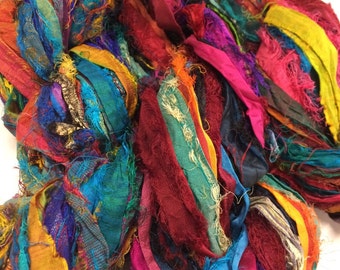 Sari Ribbon, Multi Color - Recycled Silk and Fabric Remnant Yarn - Knit, Scrap, Weave, Hook!