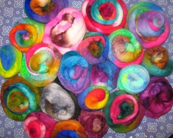Wool Fiber Top - Hand-Dyed Sampling of Wooly Cupcakes, 1 lb