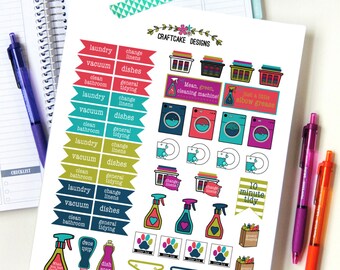 Cleaning planner stickers notes page Printable chores laundry