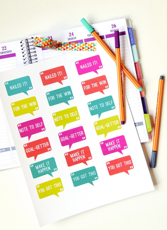 PRINTABLE Goal Getter Quotes Planner Sticker Set | Etsy