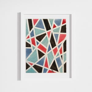 Abstract Watercolor Painting: Red, Turquoise, Brown, and Black Ink - 9x12 Original Art