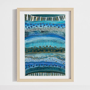 Original Watercolor Abstract Painting: Deep Sea Adventure, Blue Gold Ocean Art (12x18&quot;)