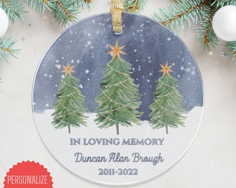 Personalized Memorial Ornament: Watercolor Pine Tree, Loss of Loved One