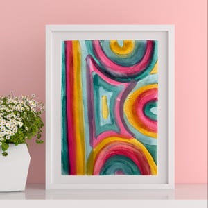 Abstract Watercolor Painting: Modern Wall Art, Green Blue Pink, 8.5x11