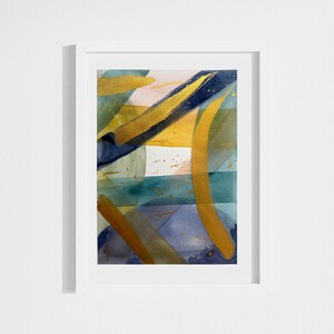 Original Abstract Watercolor Painting: Gold, Teal, Blue, Pink (8.5x11)
