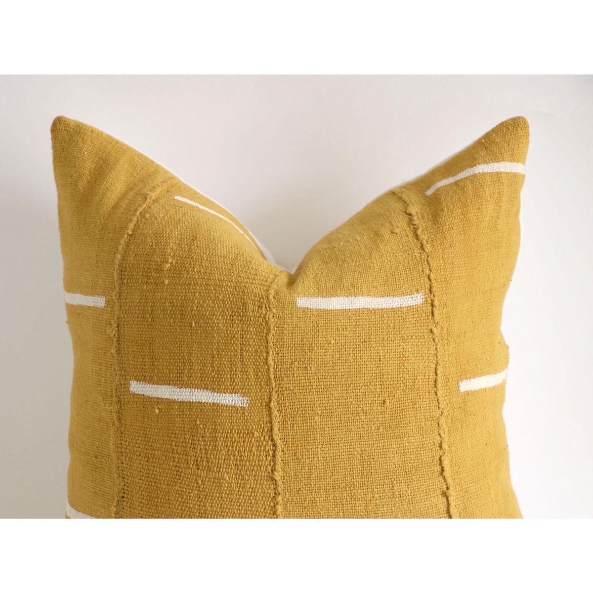 White Lines on Mustard Authentic African Mudcloth Throw Pillow Cover