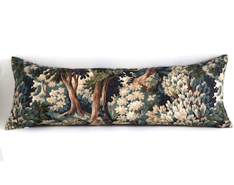 Greenery Tapestry Lumbar Throw Pillow, Somerset Woods, Green Brown Forest Woodland Long Lumbar for Bed, Verdure Tapestry Pillow, 10 Sizes