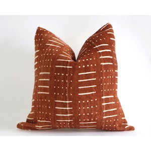 Authentic African Burnt Orange Rust Mudcloth Throw Pillow Covers - 10 Sizes