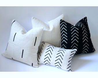 Black and White Mudcloth Pillow Covers Handmade Tribal Throw Pillows 20x20 18x18 24x24