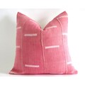 White Lines on Pink Authentic African Mudcloth Throw Pillow Covers, 10 Sizes