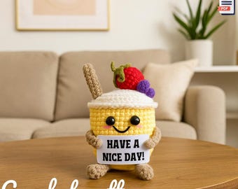 Schema per frullato di Natale all'uncinetto - Tutorial PDF per regalo di Natale in amigurumi - Grazioso frullato con fragole, mirtilli e cannuccia