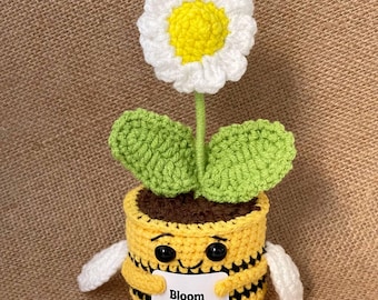 Crochet Bee and Daisy Pattern with Photo Instructions and Video Tutorial -  Crochet Plant pattern - Crochet Flower pattern