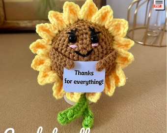 Positive Sunflower Crochet Pattern, Very cute amigurimi toy, Emotional support Sunflower - English Step-by-Step pattern