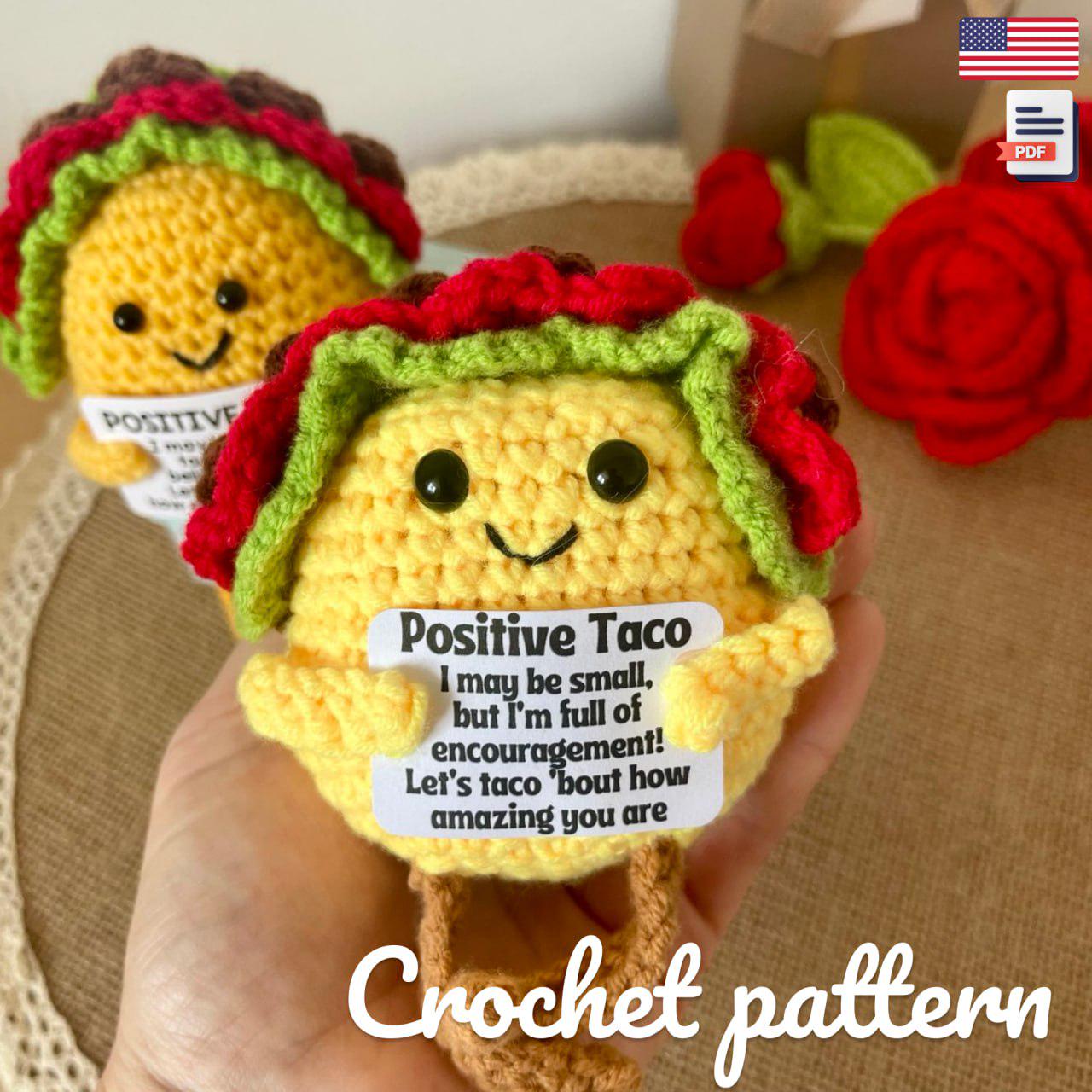 Positive Taco Crochet Pattern - Home Decor Tutorial - Emotional Support Taco - English Step-by-Step Photo Guide