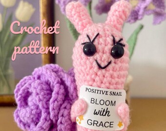 Escargot au crochet avec motif rose | Escargot amigurumi romantique PDF | Motif floral facile au crochet | Idée cadeau faite main pour la Saint-Valentin