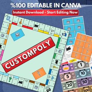 Custompoly Game Template, Editable Canva Board Game, Personalized Family Game, Printable DIY Party Game, Instant Download
