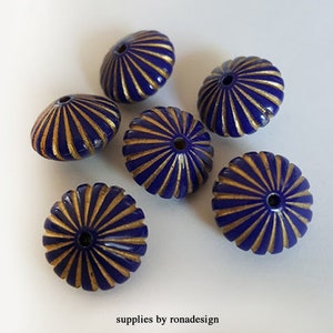 15X10mm Blue Gold enlaced line bicone saucer  acrylic beads - 12 pcs