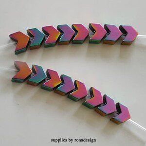 6x7mm Arrow V shape Multicolor Iridescent Hematite stone bead 10pcs
