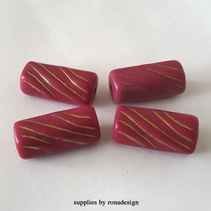 22x10mm Magenta Gold line acrylic tube beads 6pcs