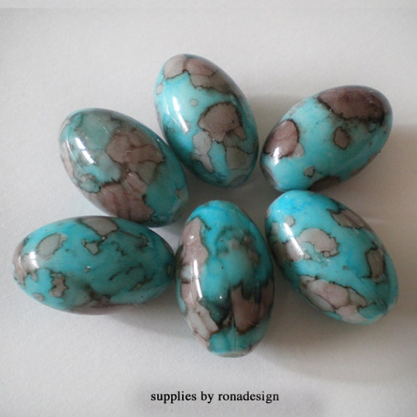 10pcs - Turquoise Brown oval  acrylic beads