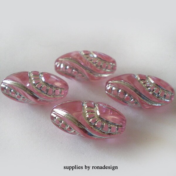 18x10mm Light Pink Silver enlaced acrylic long oval beads - 10pcs