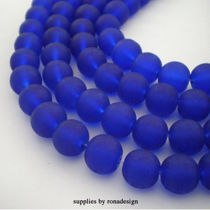 10mm Frosted Cobalt Blue Glass round beads - 20pcs