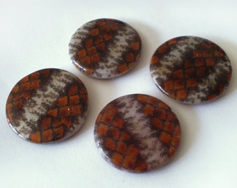 20mm Brown Animal skin print shell stone round coin bead 6pcs