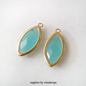 22x11mm Faceted Marquise Seafoam Mint Blue Gold plated Glass teardrop - 2pcs