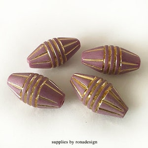 23x12mm Antique Mauve Pink Gold Bicone tube acrylic beads - 6pcs