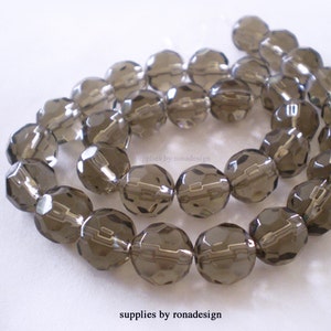 30pcs  10mm Faceted  Smokey Gray round Glass beads