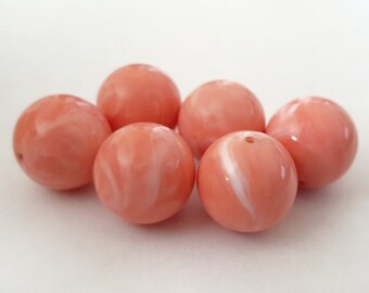 18mm Salmon Pink White swirl round acrylic beads 6pcs