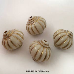14mm Beige Off White with Gold fluted Lantern beads 12 pcs