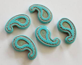 21x12.5mm Paisley shape Turquoise carved bead 10 pcs