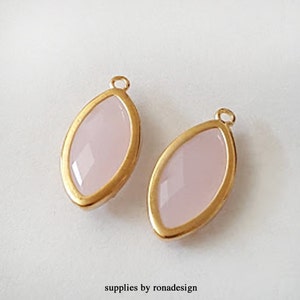 22x11mm Faceted Marquise Pink Rose Quartz Gold plated Glass teardrop - 2pcs