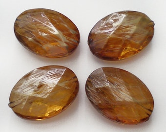 Large Faceted brown light Tortoise with Gold tone acrylic beads - 4pcs