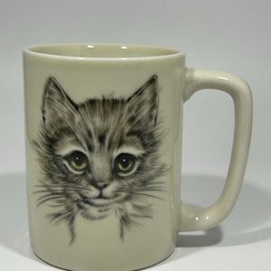 Vintage Otagiri Green Eyed Kitten Kitty Cat Coffee Mug Gibson Greeting Cards Japan