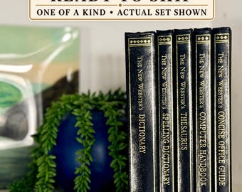 Hidden Book Storage Cover – Black & Gold Webster Dictionary Set, Small Office Decor – Ready to Ship