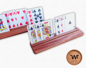 Personalized card holder tray, handmaded premium wooden card holder. Elegant, minimal portable tabletop. custom gift for family card gamers