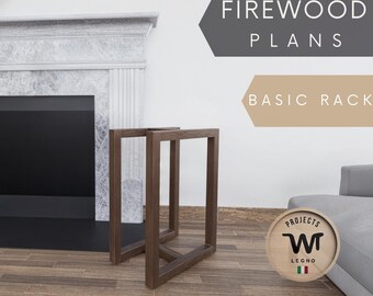 Modern firewood holder, minimal wooden rack, elegant firewood storage, easy to make, chop wood rail plans, log organizer for fireplace, diy