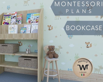 Montessori bookshelf plans, child's furniture, book storage, project diy for school, kids education, beginners build, baby bookcase gift