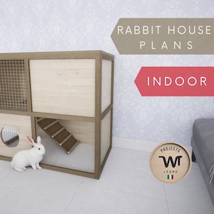 Pdf-bestand, Konijnenhok, DIY-bouwplan, Minimalistisch elegant onderkomen, Groot 2-verdiepingen, Tutorial voor binnenkonijnenhok