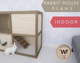 Bunny house plans, wooden minimal rabbit nursery, large modern diy build, 2 floors, wooden custom rabbit bed, rabbit bunny home tutorial pdf