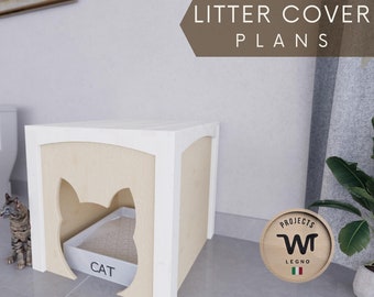 Wooden litter cover Plans, large diy project for cats, personalizable decorative cat box, modern litter furniture, odor box gift for animals