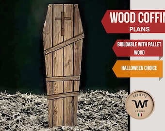 Wooden coffin Build Plans, scary crate, spooky halloween, decor, horror goth style, wood diy wood PDF, pallet handmade idea gift, garden