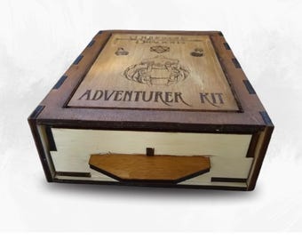 Dice box plan, laser cut, Dnd cover, d&d portable kit, adventurer wooden accessories, 5e, gdr, 4mm, glowforge build, spell card set, diy