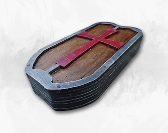File svg, D&d dice wooden box, layered 4mm, rpg cover, medieval game, paladin deus vult tower shield, warrior, cleric, crusader, templar