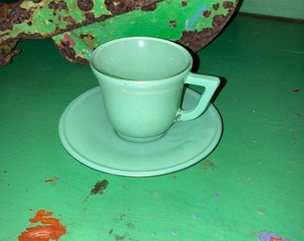 Green Flashed Glass Demitasse Cup and Saucer