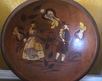 WOODCROFTERY    Mid Century Handpainted Wooden Bowl 10 3/4"